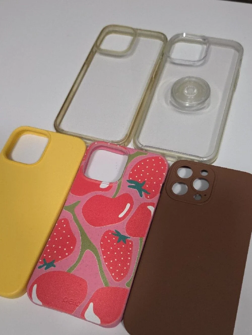 Clear and Colored Phone Case Bundle - Yellow, Pink Strawberry, Brown, Clear